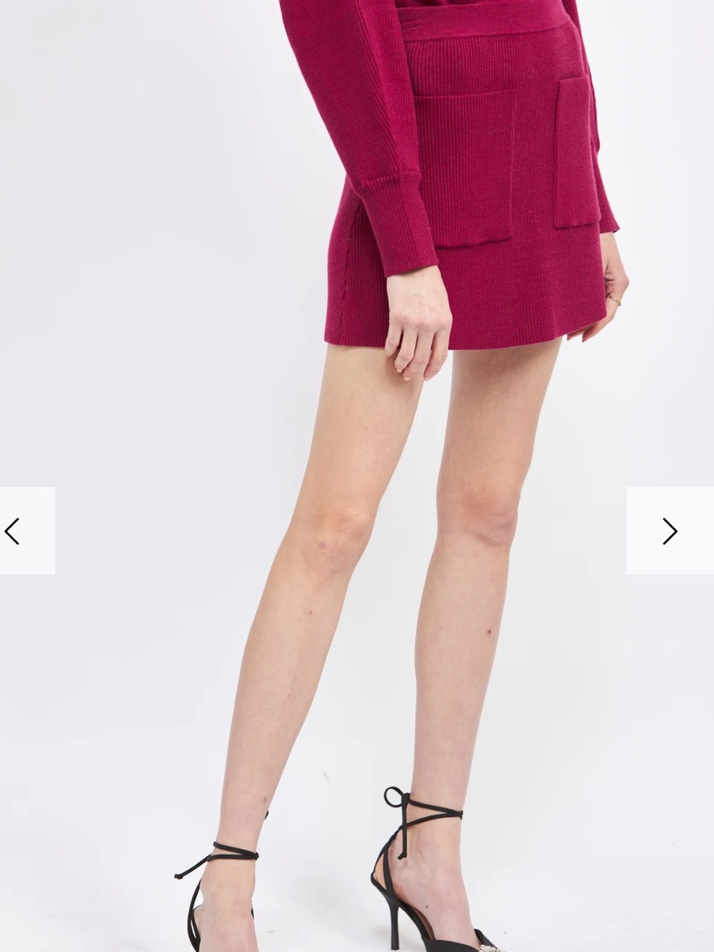 NWT En Saison ZuLou Red Pink Knit Ribbed Mini Skirt Pockets Size XS